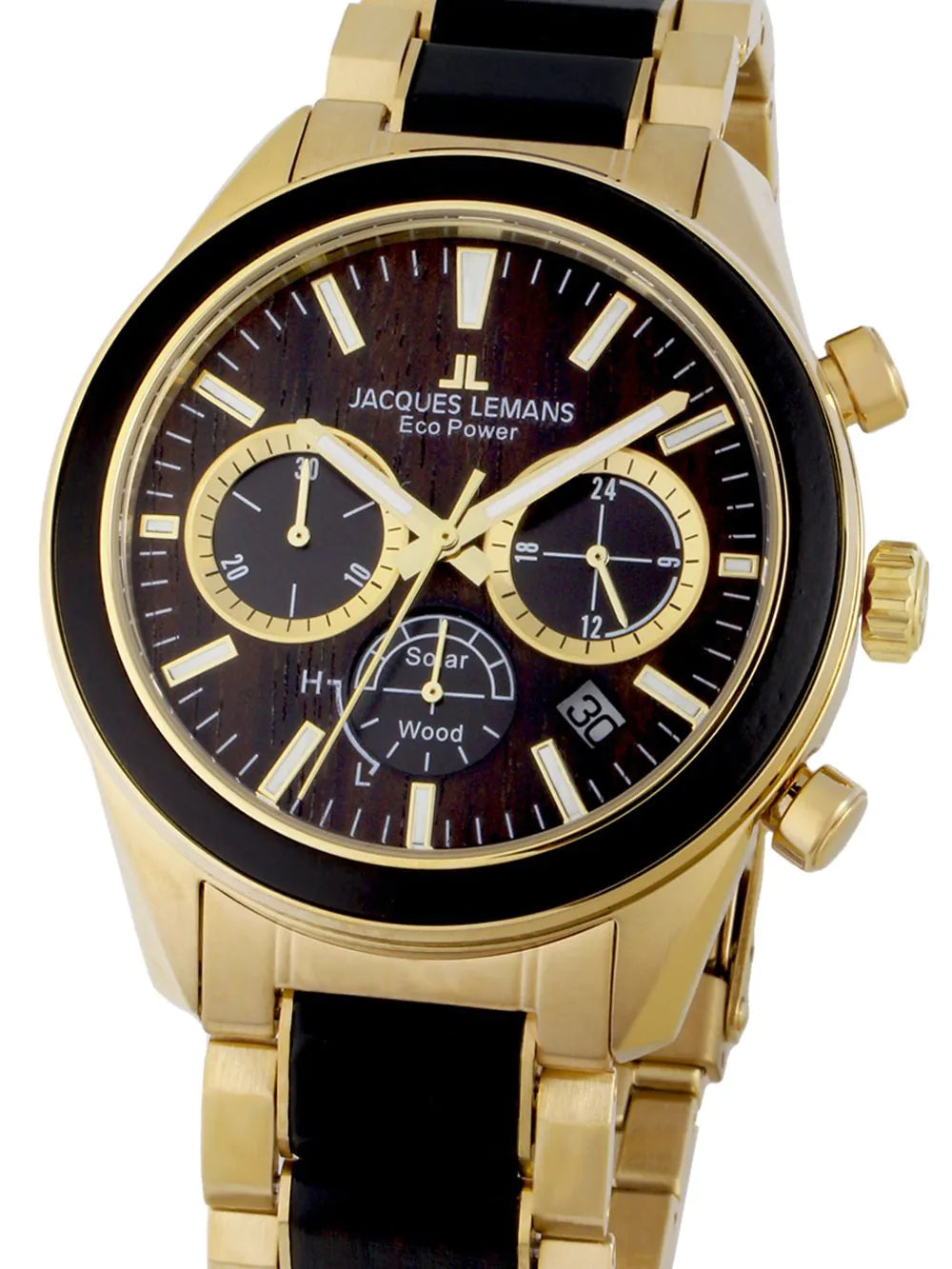 Jacques Lemans 1-2115L Eco Power Wood Mens Watch Chronograph 44mm 10ATM