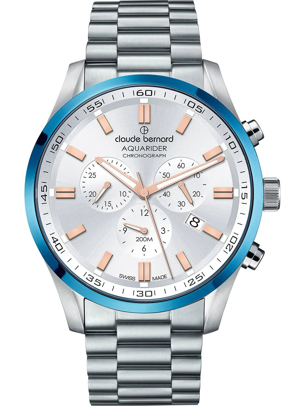 Claude Bernard 10222-3MBU-AIR Mens Watch Aquarider Chronograph 44mm 20ATM