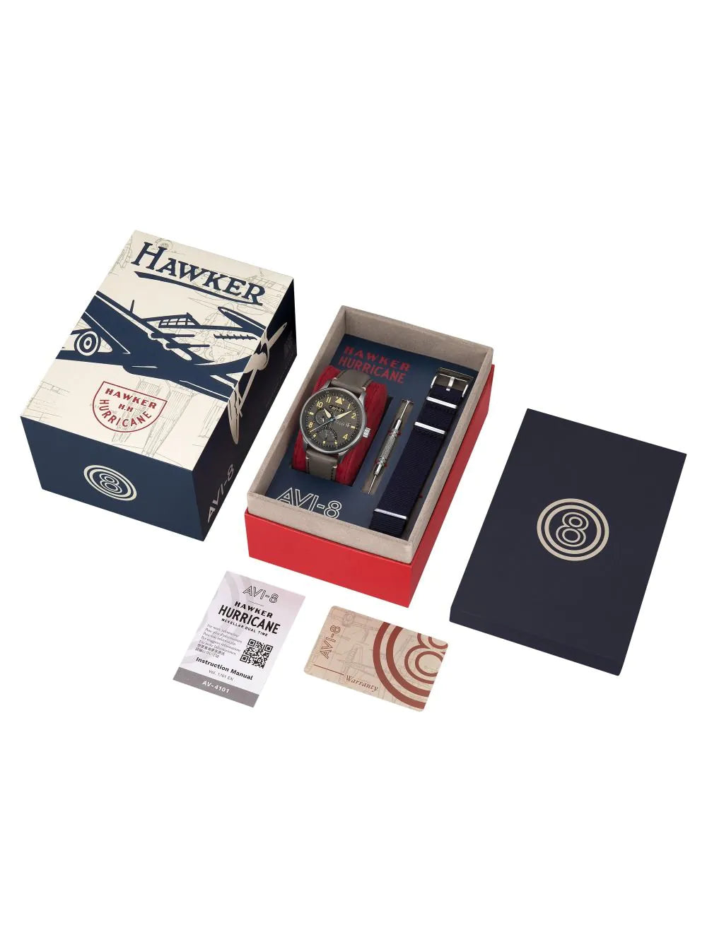 AVI-8 AV-4101-09 Mens Watch Hawker Hurricane McKellar Dual Time GMT 44mm 5ATM