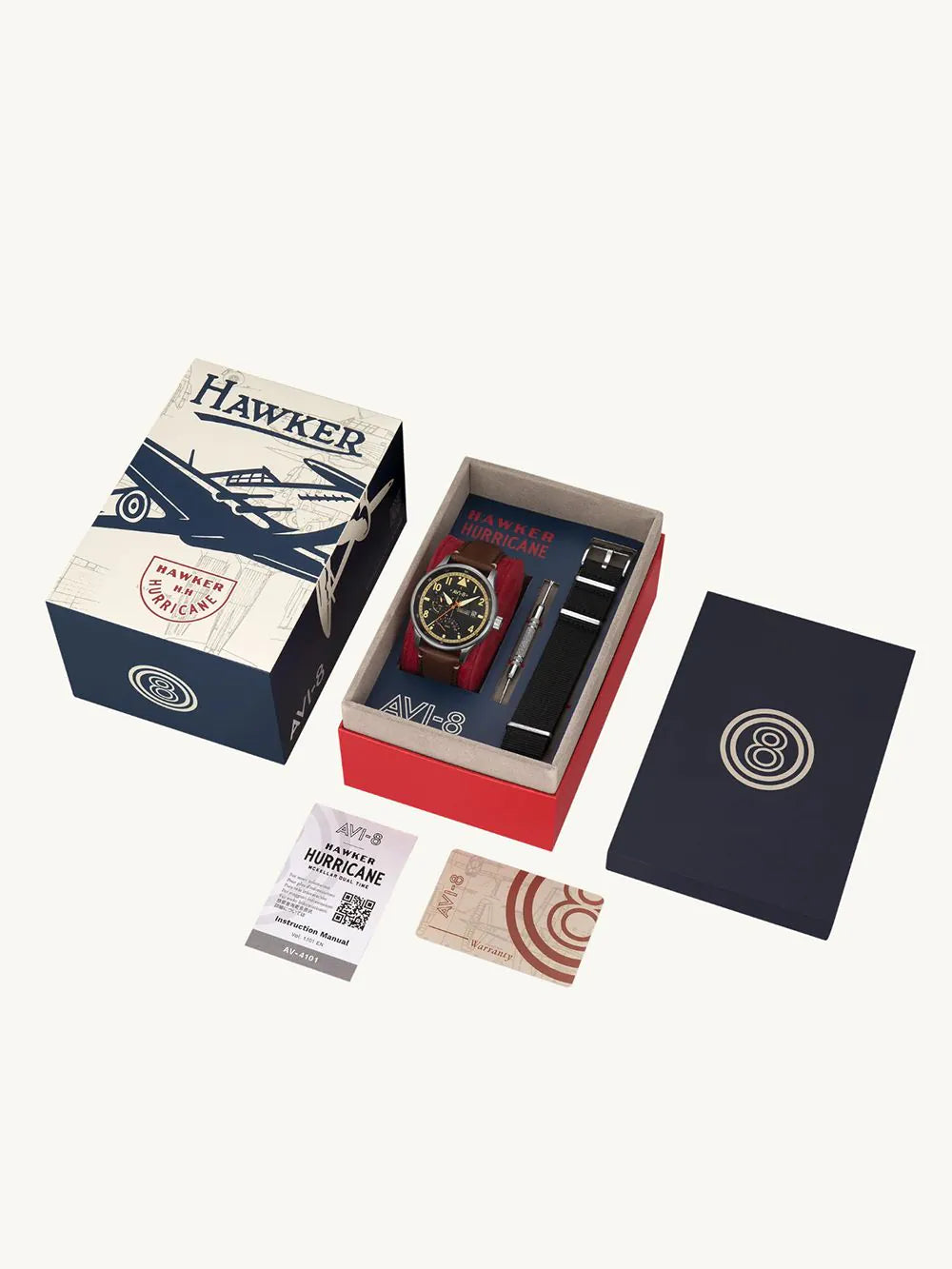 AVI-8 AV-4101-0B Mens Watch Hawker Hurricane McKellar Dual Time 44mm 5ATM