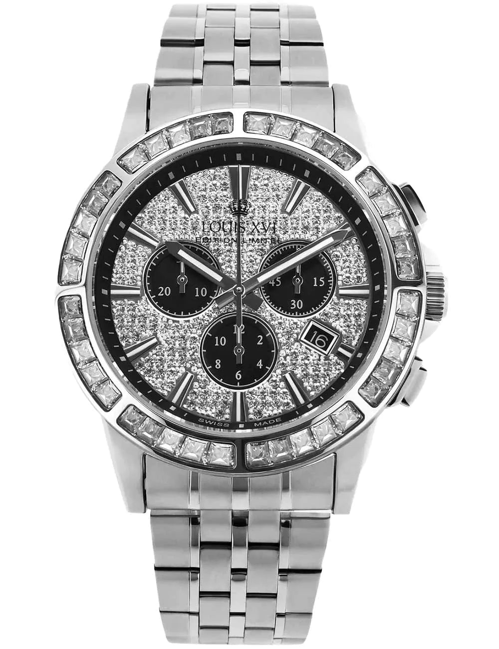 Louis XVI LXVI1131 Mens Watch Majesté Iced Out Baguette Chronograph 43mm 5ATM