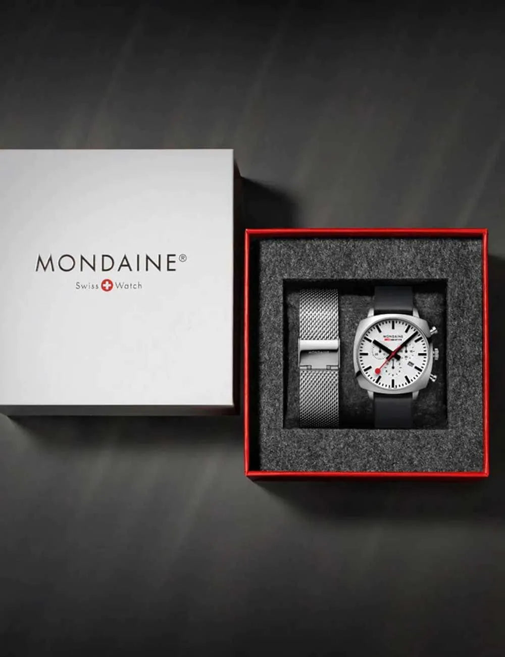 Mondaine MSL.41410.LBV.SET Mens Watch GrAnd Cushion Set Chronograph 41mm 5ATM