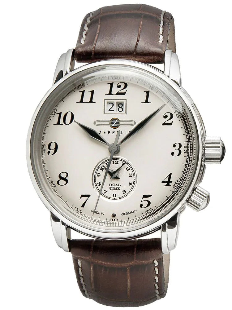 Zeppelin LZ127 7644-5 Men's Watch Dual-Time Brown Silver 42 mm
