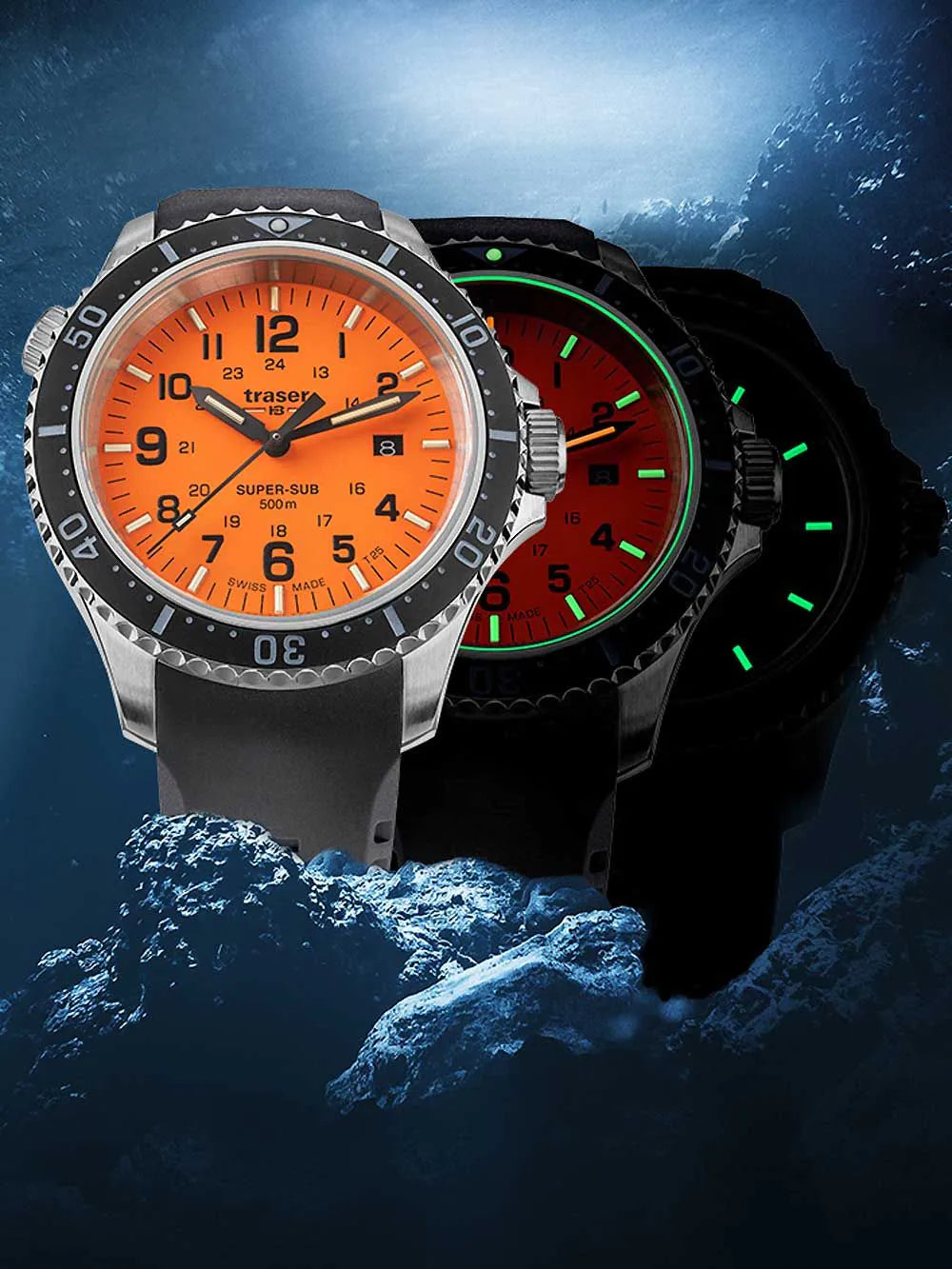 Traser H3 109380 P67 T25 SuperSub orange 46 mm diver Mens Watch 50ATM