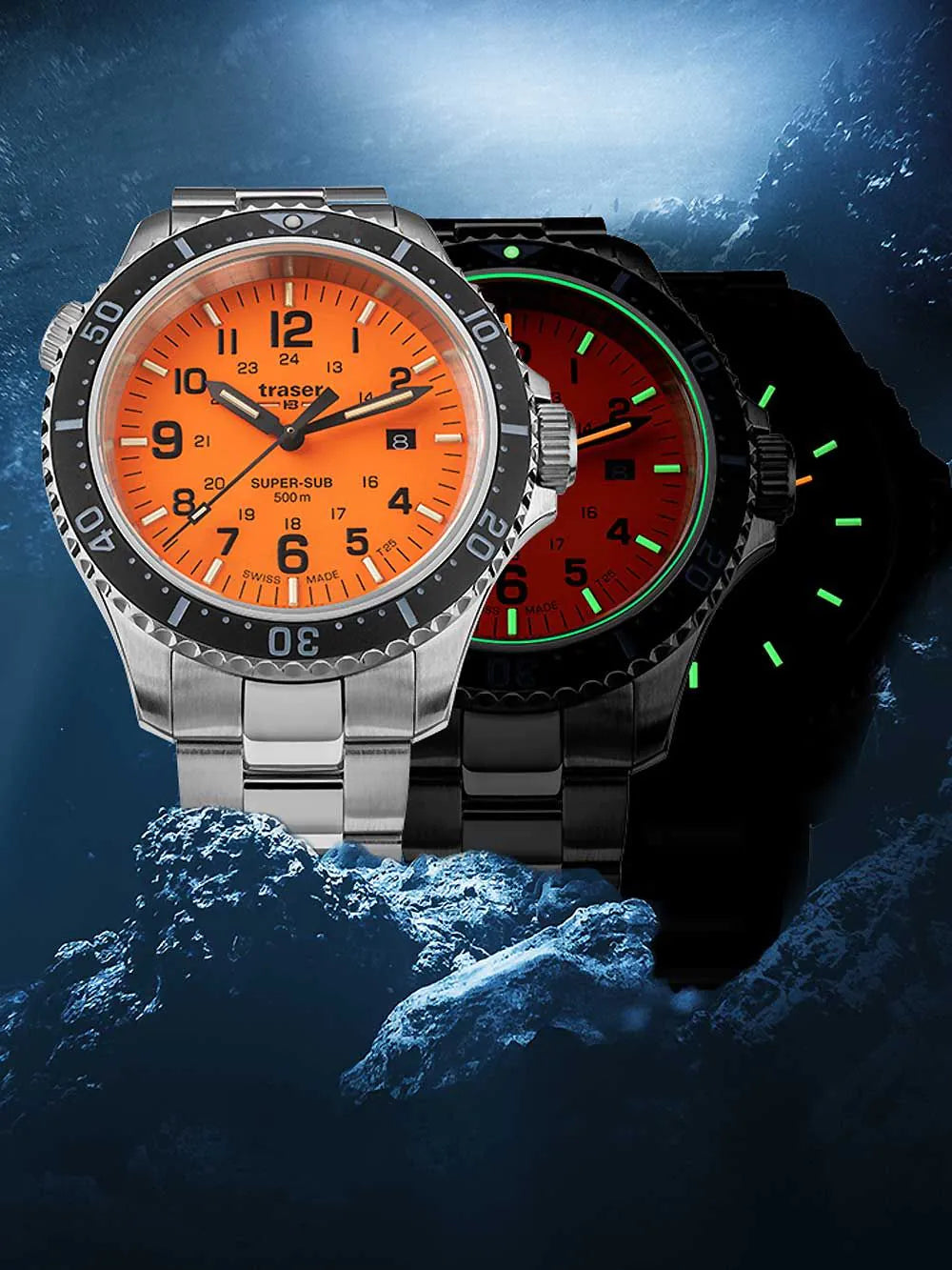 Traser H3 109379 P67 T25 SuperSub set orange 46 mm diver Mens Watch 50ATM