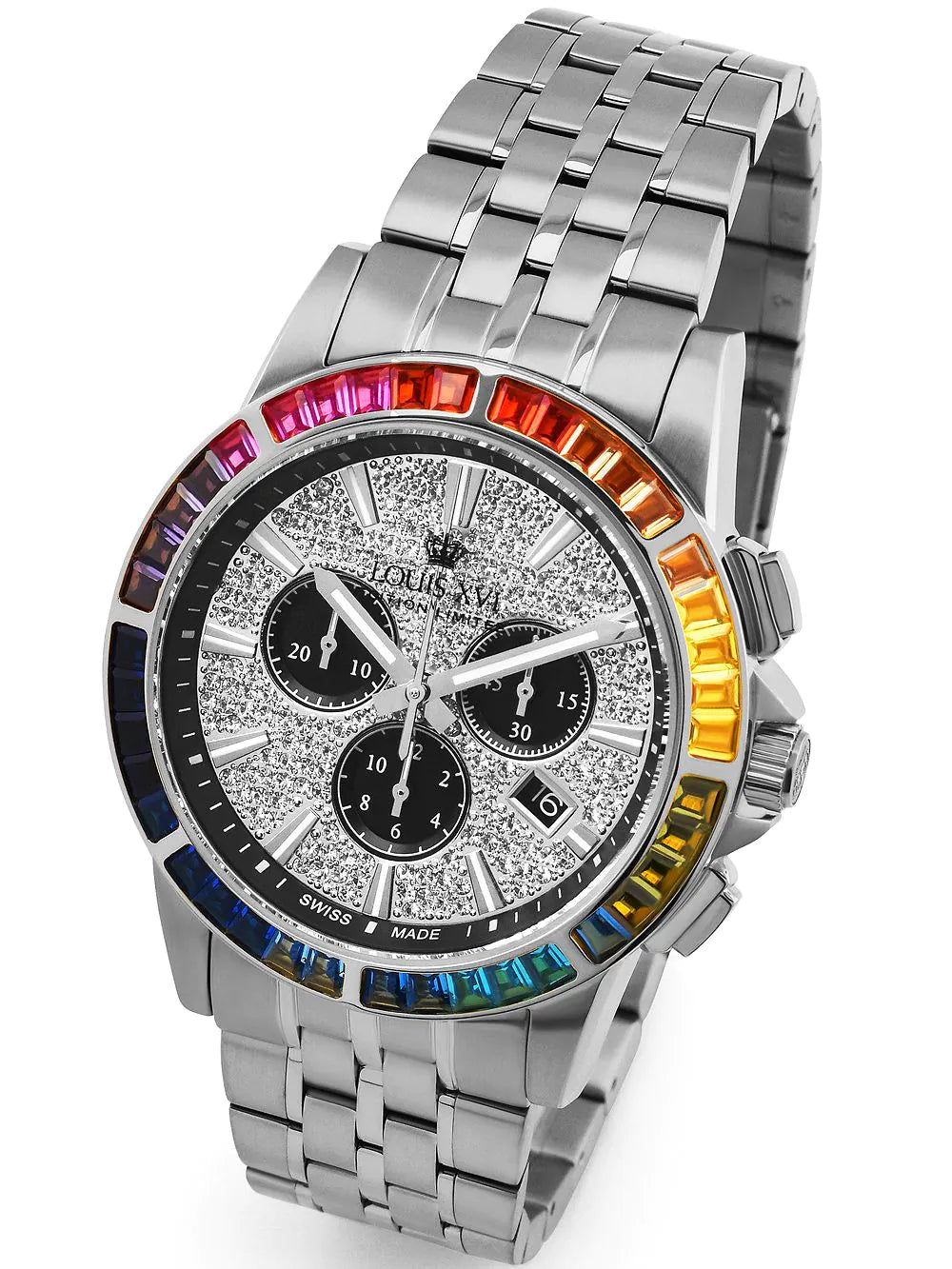 Louis XVI LXVI1121 Majeste Iced Out Chronograph mens watch 43mm 5ATM