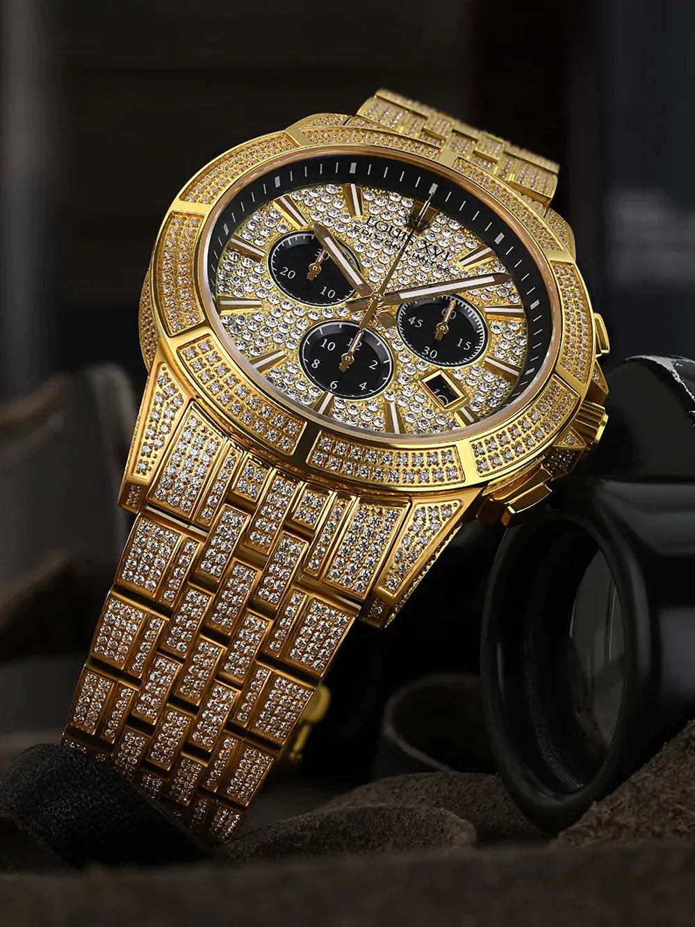 Louis XVI LXVI1123 Majeste Iced Out Chronograph Mens Watch 43mm 5ATM