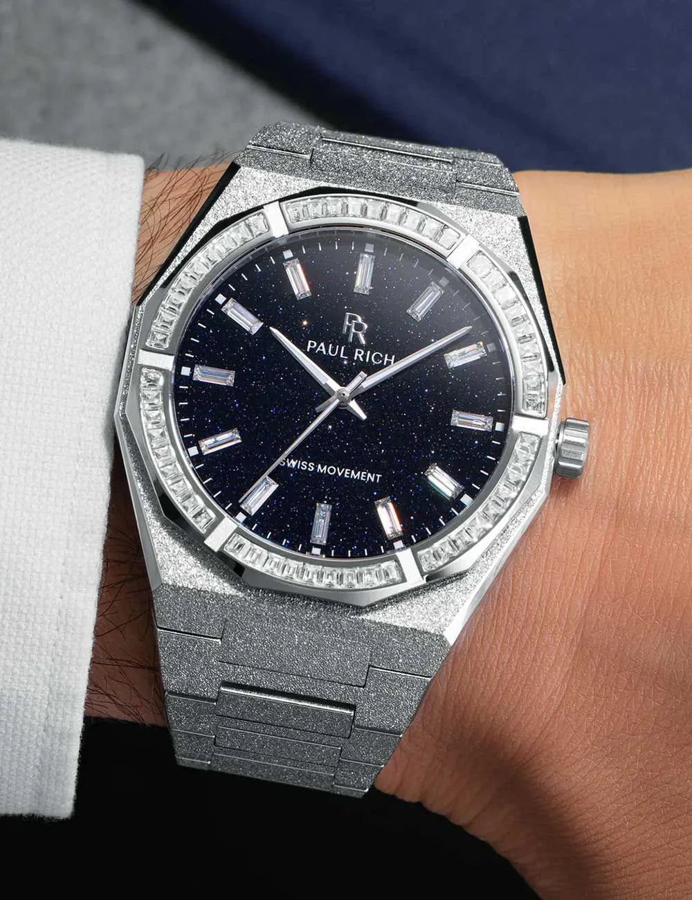 Paul Rich PR-46706 Mens Watch Moissanite Frosted Star Dust II Silver 43mm 5ATM