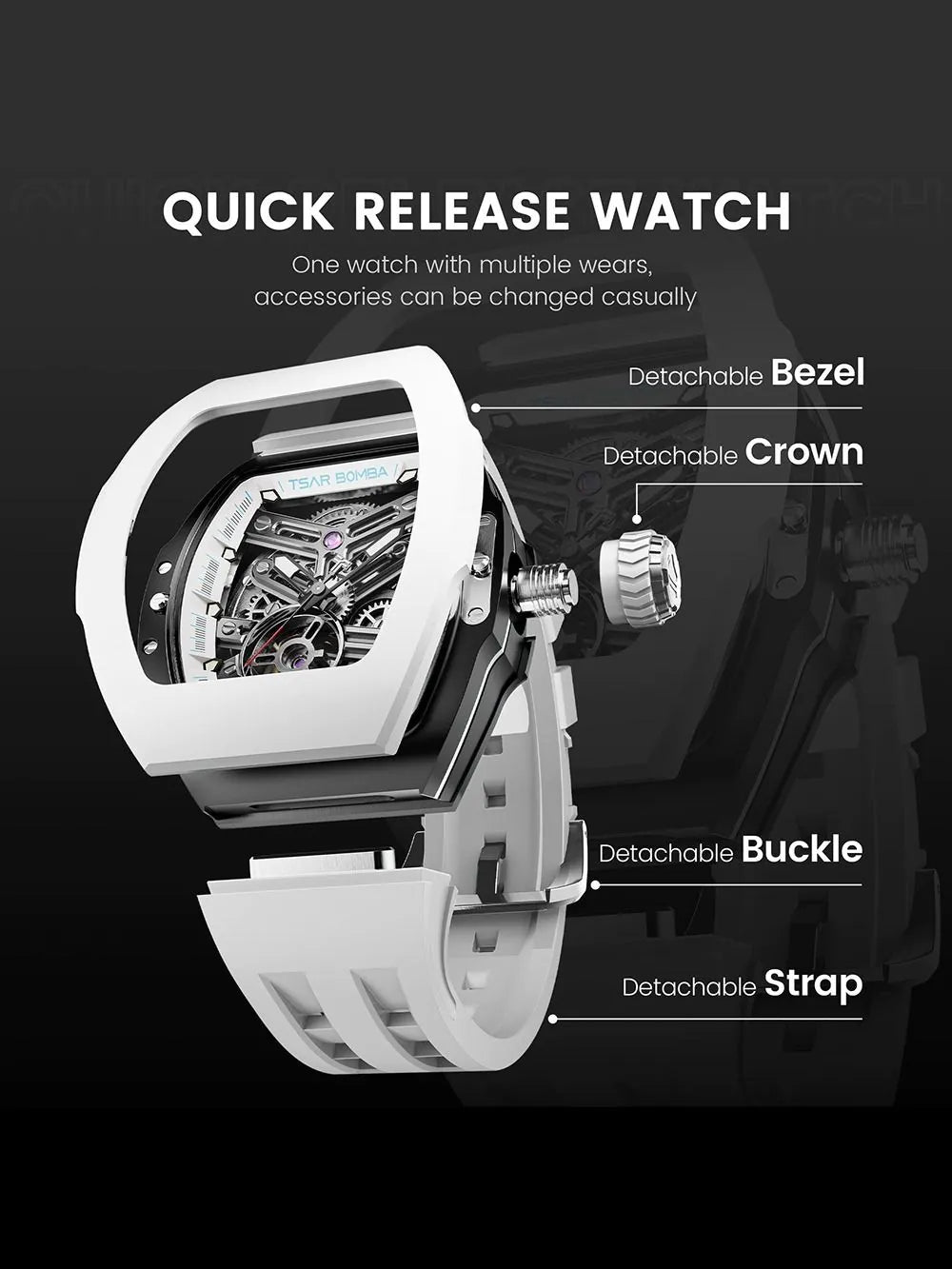 Tsar Bomba TB8218(1+7)FKM-01 Mens Watch Atomic Combo Interchangeable Automatic Watch 45mm 10ATM