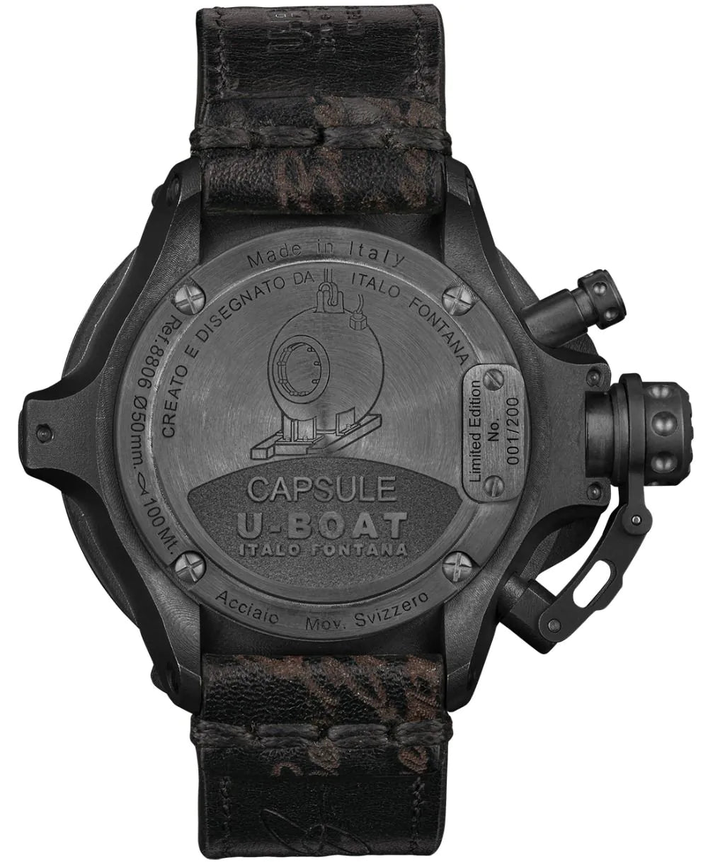 U-Boat 8806 Capsule 50 mm PVD BK BL Automatic Mens Watch 10ATM