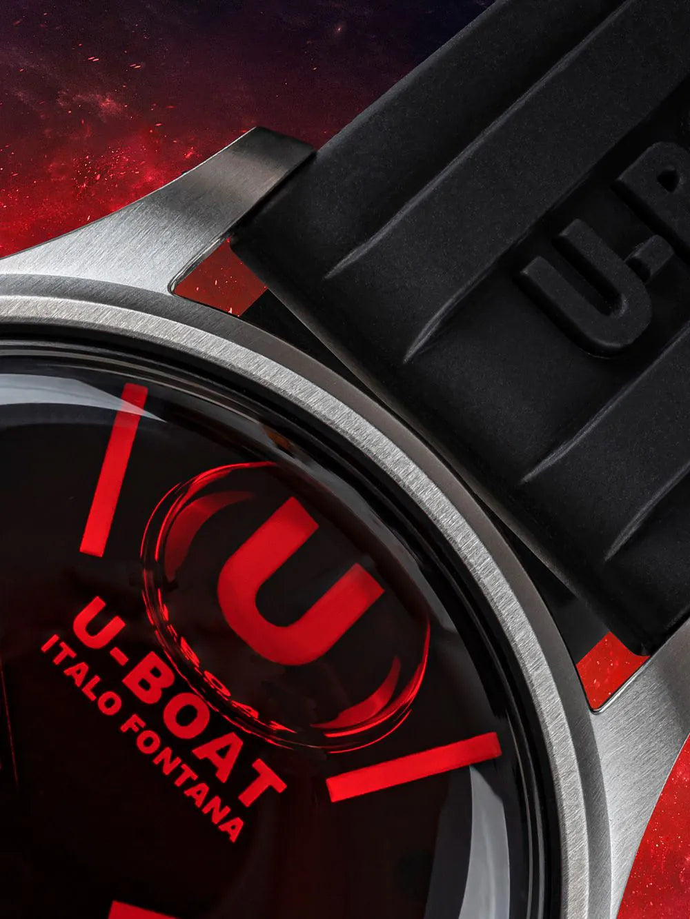 U-Boat 9305 Darkmoon SS Red Glass Mens Watch 40mm 5ATM