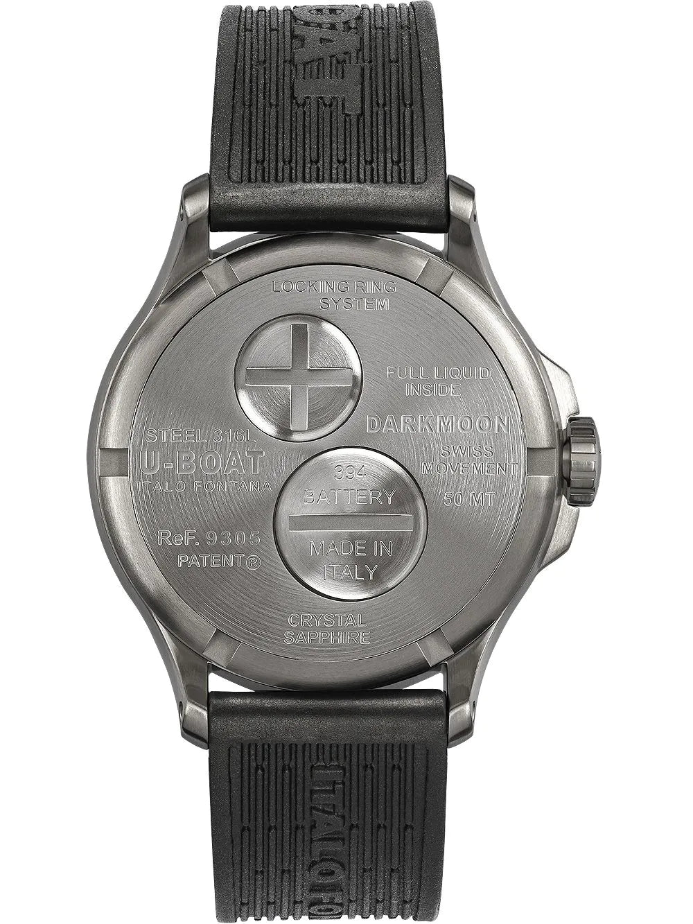 U-Boat 9305 Darkmoon SS Red Glass Mens Watch 40mm 5ATM