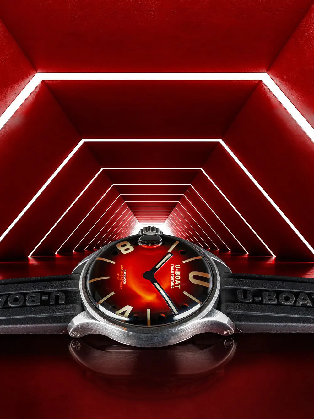 U-Boat 9500 Darkmoon Red SS Soleil Mens Watch 40mm 5ATM