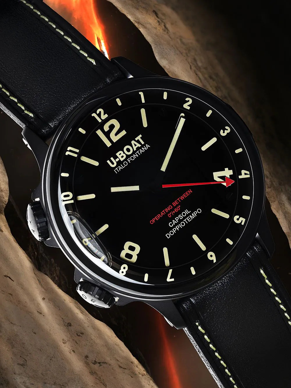 U-Boat 9671 Capsoil Doppiotempo DLC GMT Mens Watch 55mm 10ATM