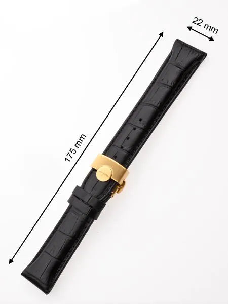 Perigaum Leather Strap 22 x 175 mm Black Gold Folding Clasp