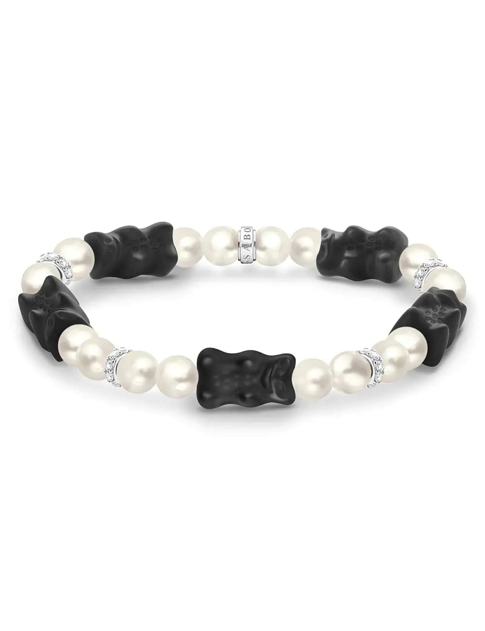 Thomas Sabo A2170-052-11-L17 Pearl Bracelet With 5 Black Gold Bears