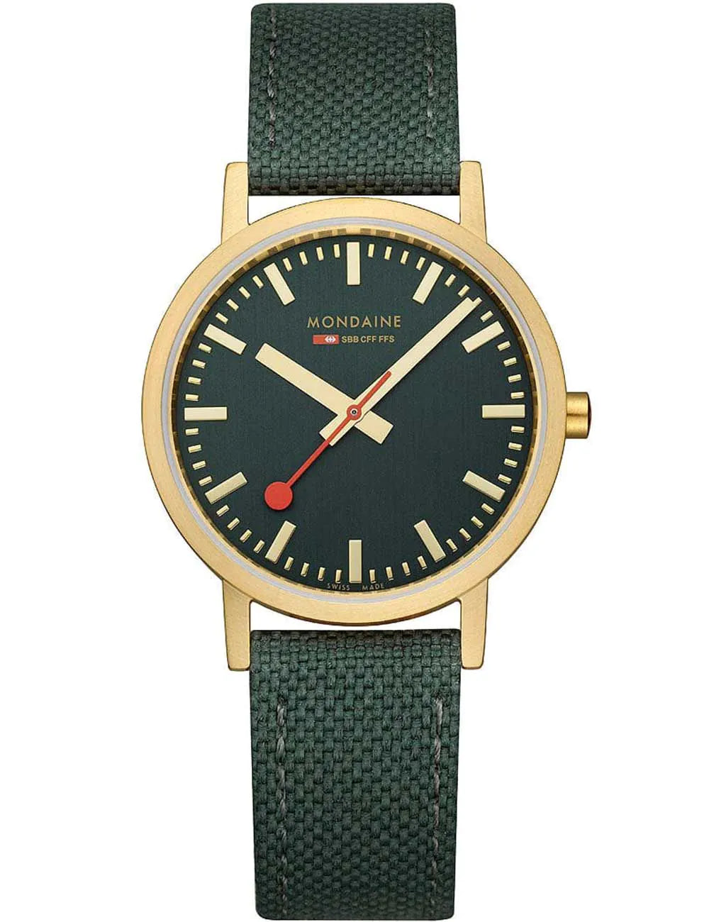 Mondaine A660.30314.60SBS Ladies Watch Classic Green And Gold 36mm 3ATM