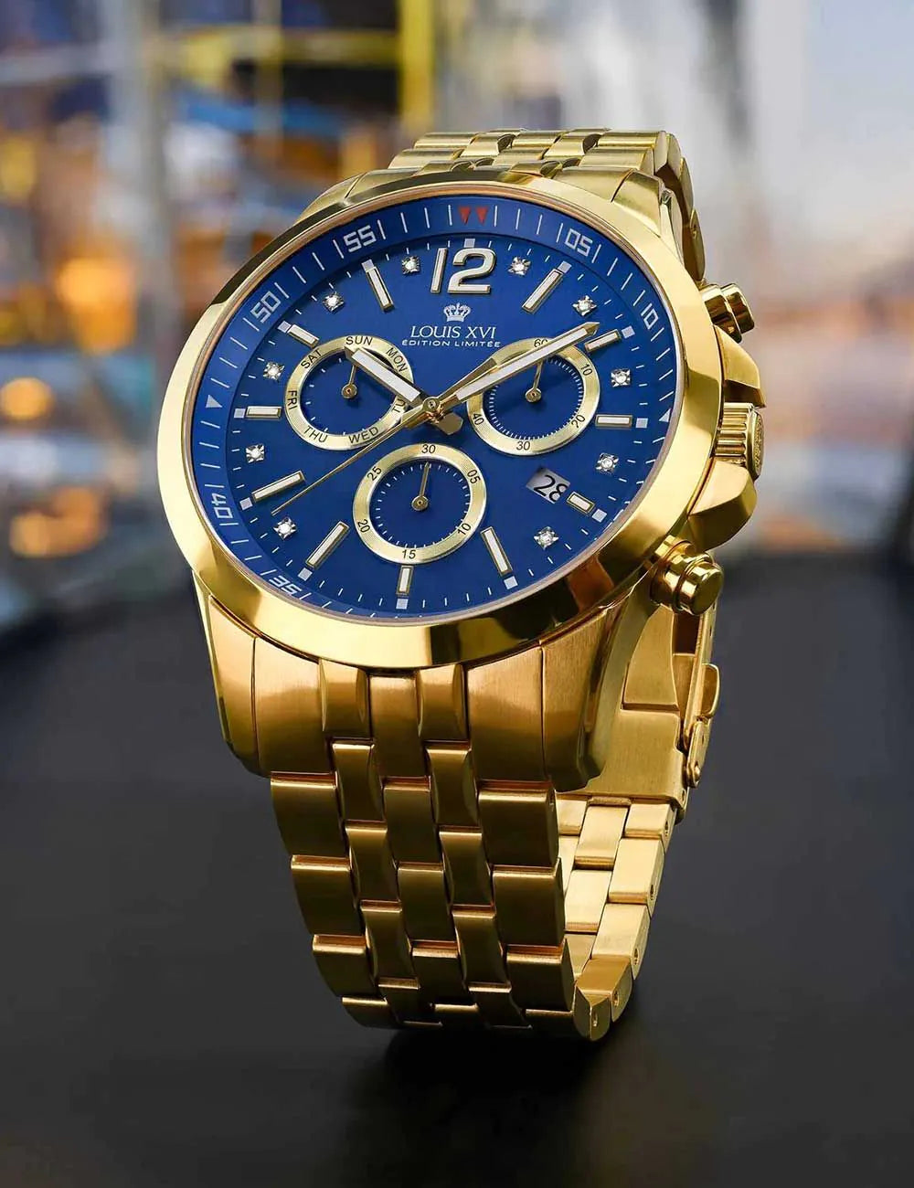 Louis XVI LXVI3501 Mens Watch Athos Le Grand 2.0 Diamond Chronograph 48mm 10ATM