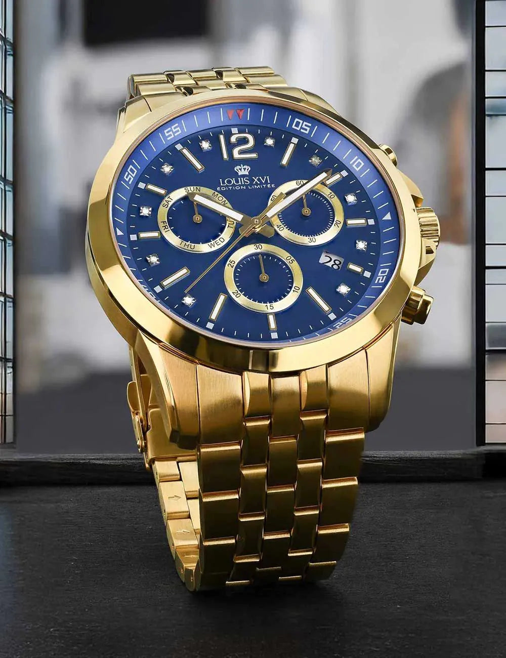 Louis XVI LXVI3501 Mens Watch Athos Le Grand 2.0 Diamond Chronograph 48mm 10ATM