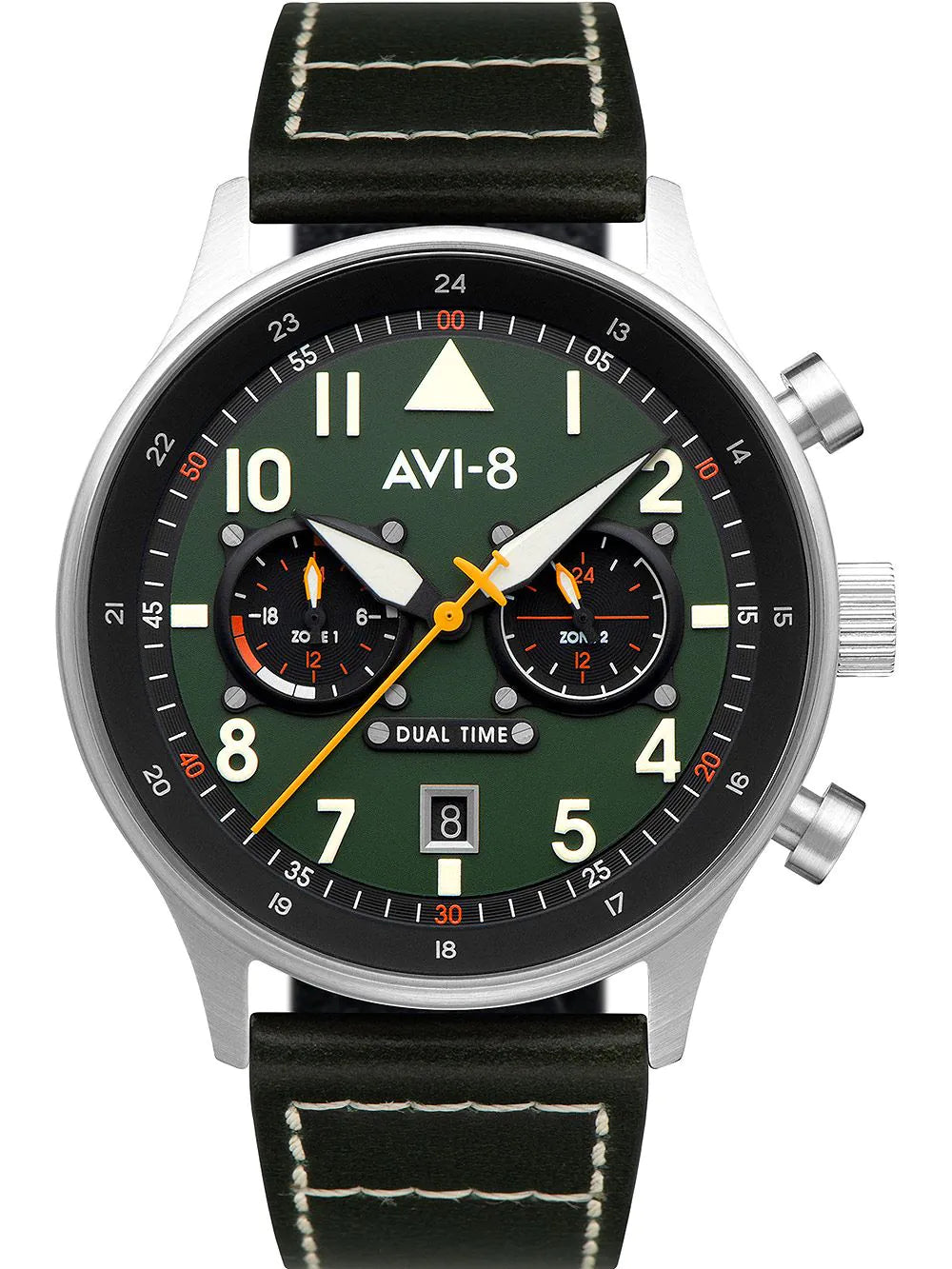 AVI-8 AV-4088-02 Carey Dual Time Mens Watch 44mm 5ATM