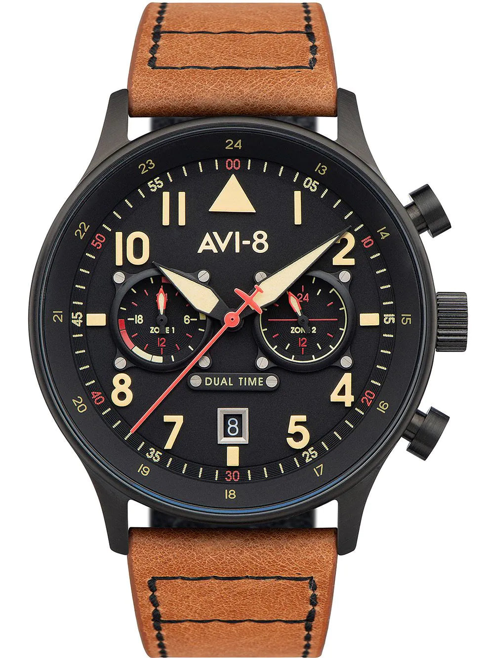 AVI-8 AV-4088-03 Carey Dual Time Mens Watch 44mm 5ATM