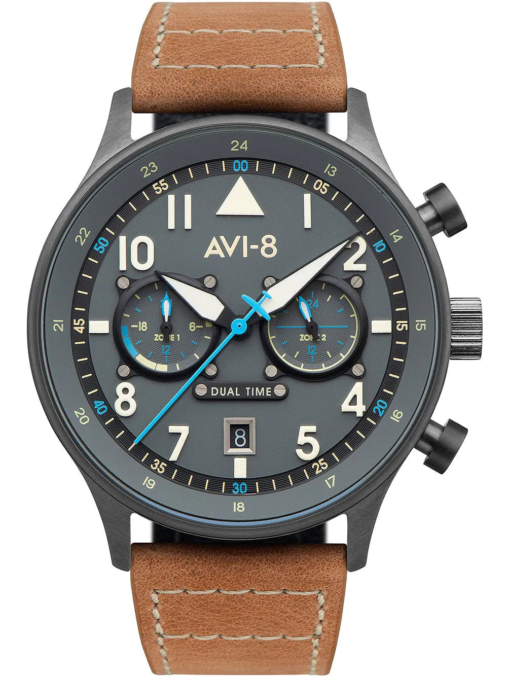 AVI-8 AV-4088-04 Carey Dual Time Mens Watch 44mm 5ATM