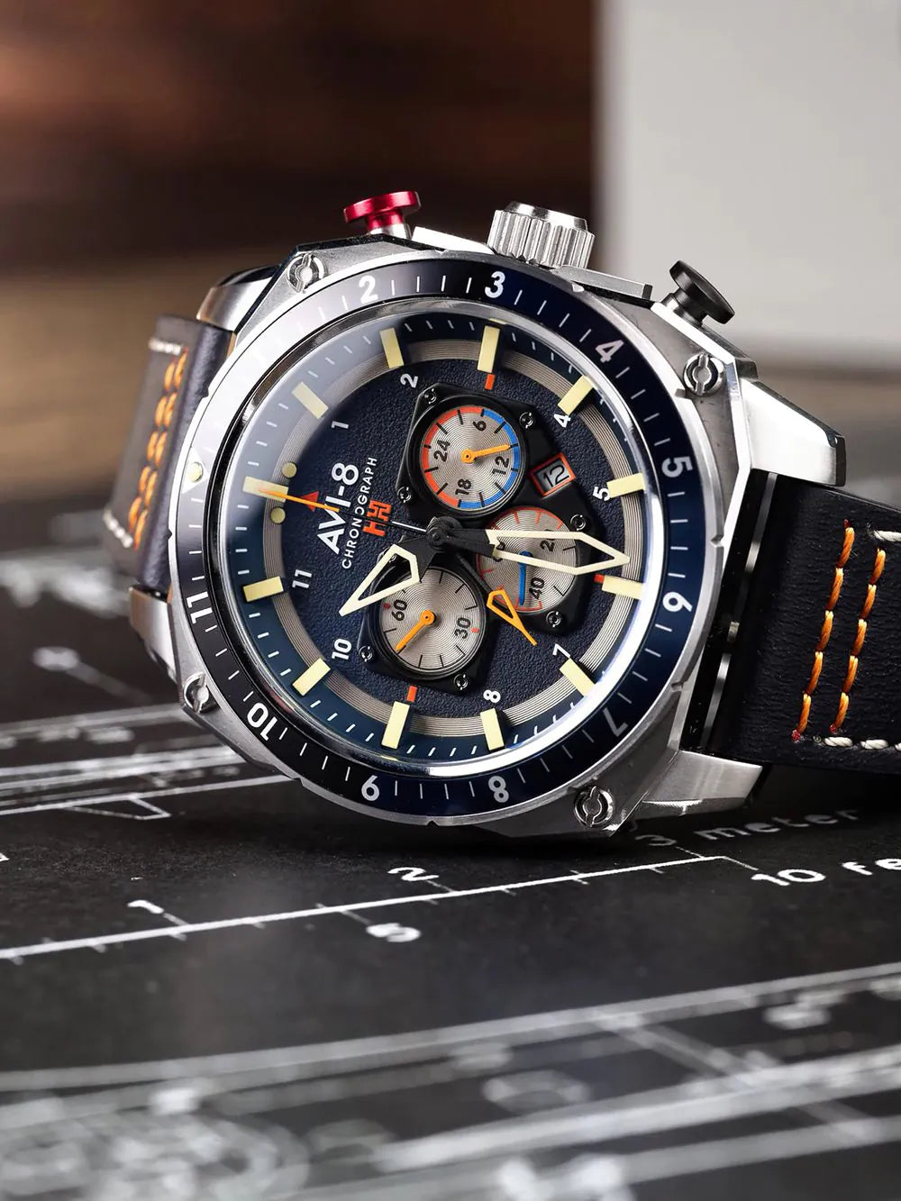 AVI-8 AV-4100-02 Mens Watch Hawker Hunter Dual Time Chronograph 43mm 5ATM