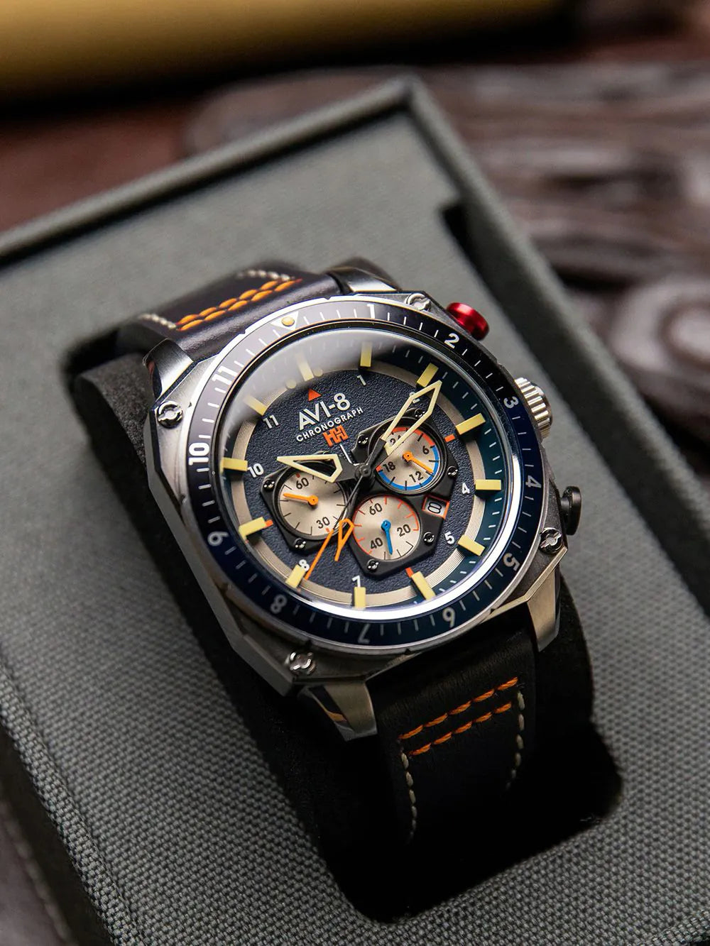 AVI-8 AV-4100-02 Mens Watch Hawker Hunter Dual Time Chronograph 43mm 5ATM