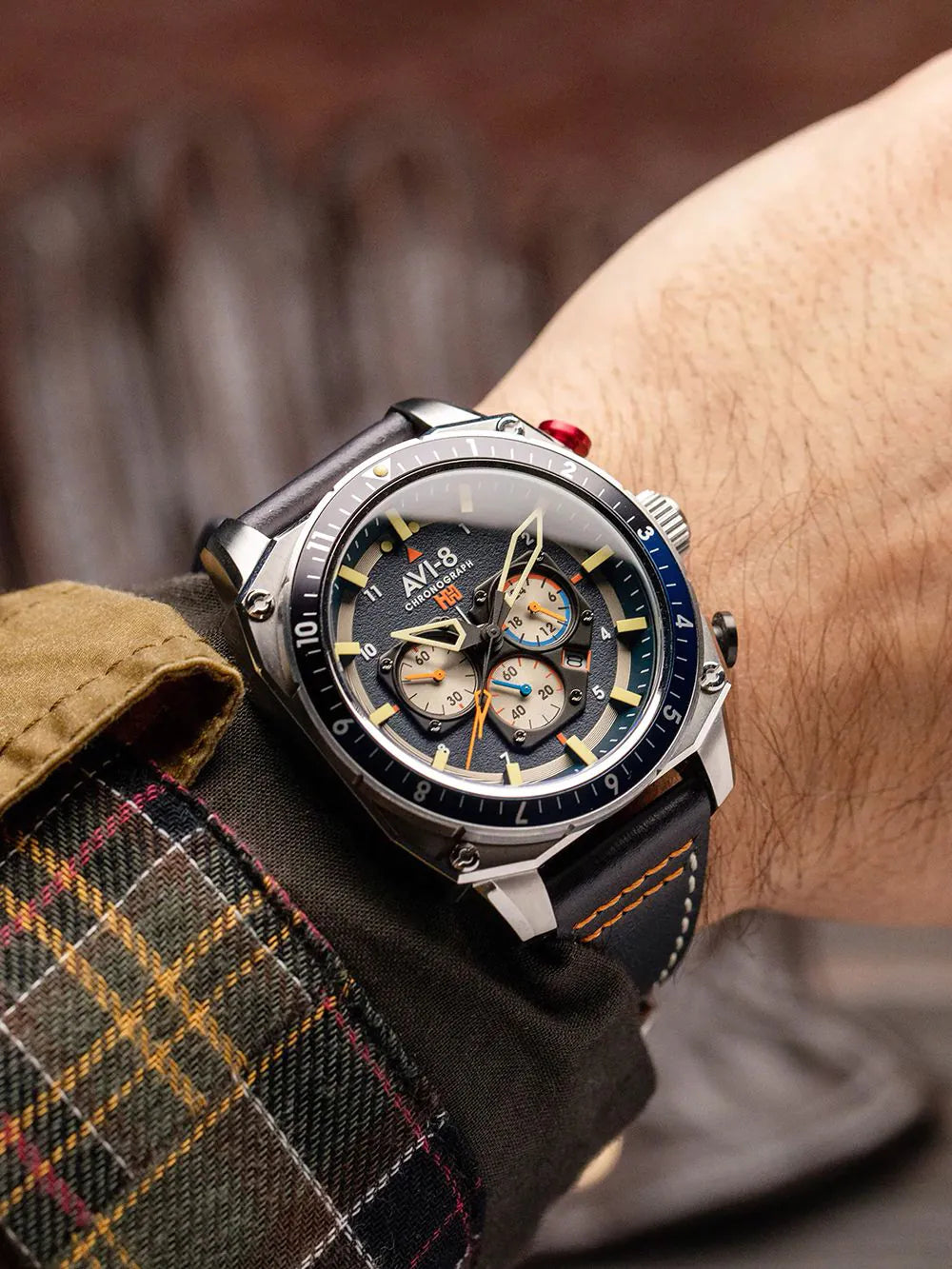 AVI-8 AV-4100-02 Mens Watch Hawker Hunter Dual Time Chronograph 43mm 5ATM