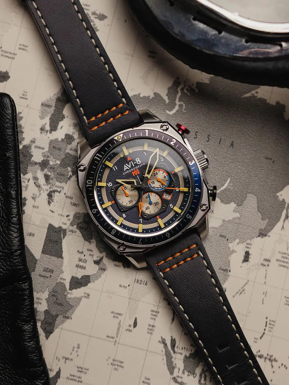 AVI-8 AV-4100-02 Mens Watch Hawker Hunter Dual Time Chronograph 43mm 5ATM