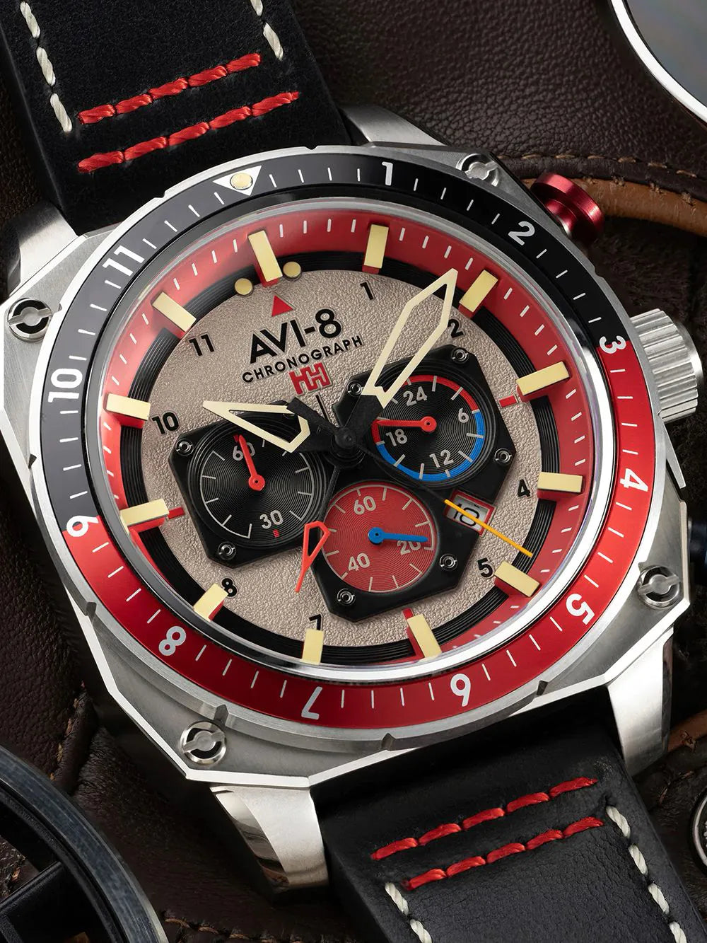 AVI-8 AV-4100-03 Mens Watch Hawker Hunter Dual Time Chronograph 43mm 5ATM