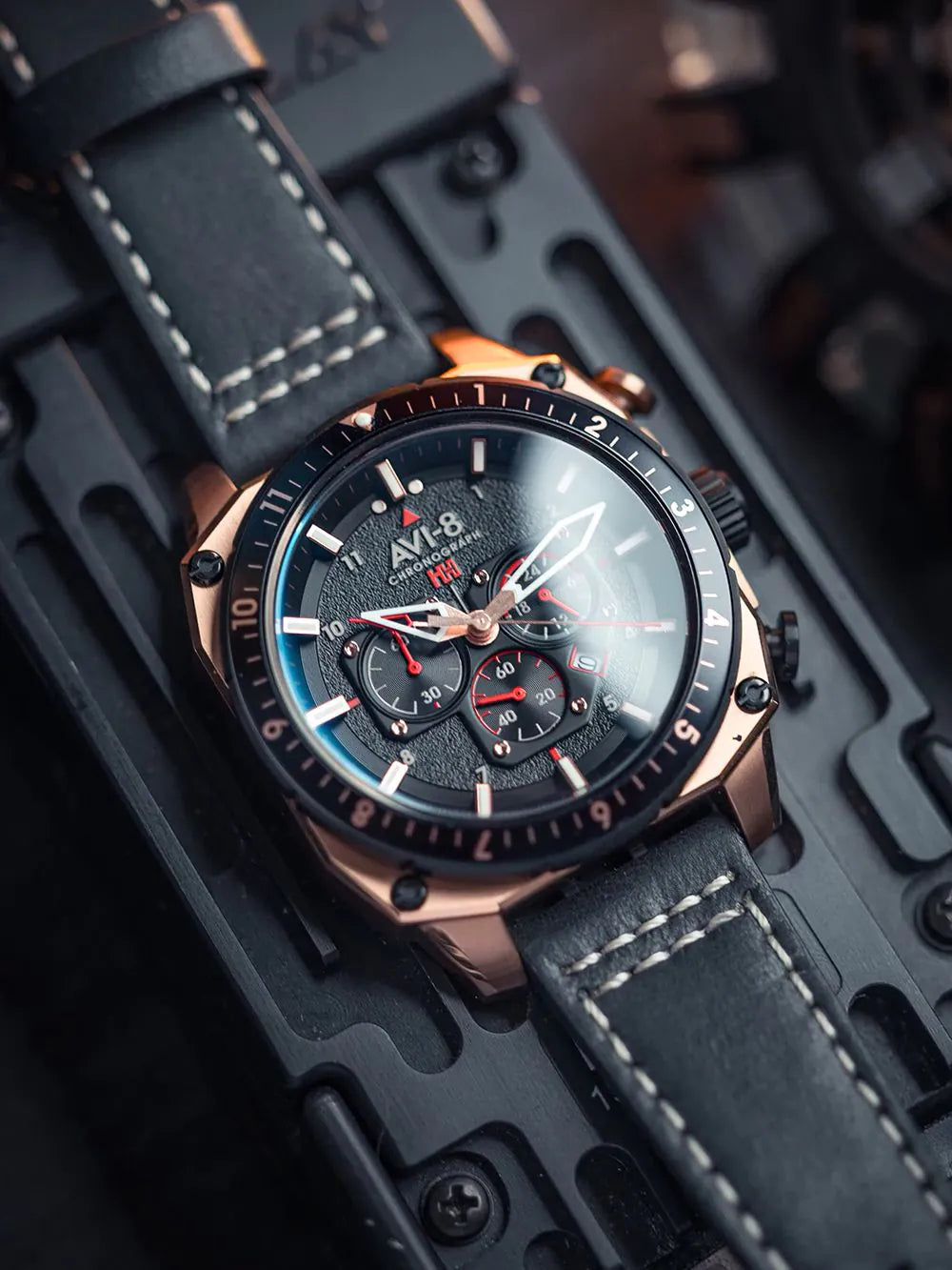 AVI-8 AV-4100-06 Mens Watch Hawker Hunter Dual Time Chronograph 43mm 5ATM