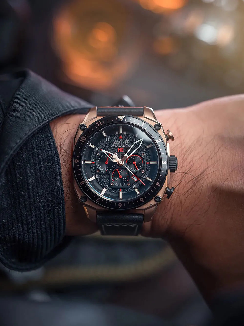 AVI-8 AV-4100-06 Mens Watch Hawker Hunter Dual Time Chronograph 43mm 5ATM