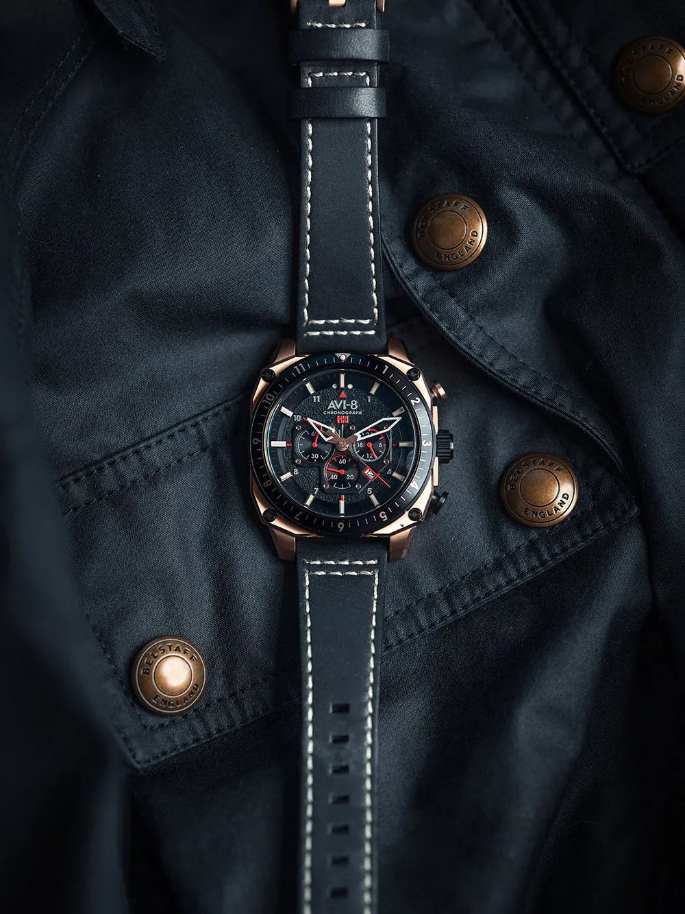 AVI-8 AV-4100-06 Mens Watch Hawker Hunter Dual Time Chronograph 43mm 5ATM