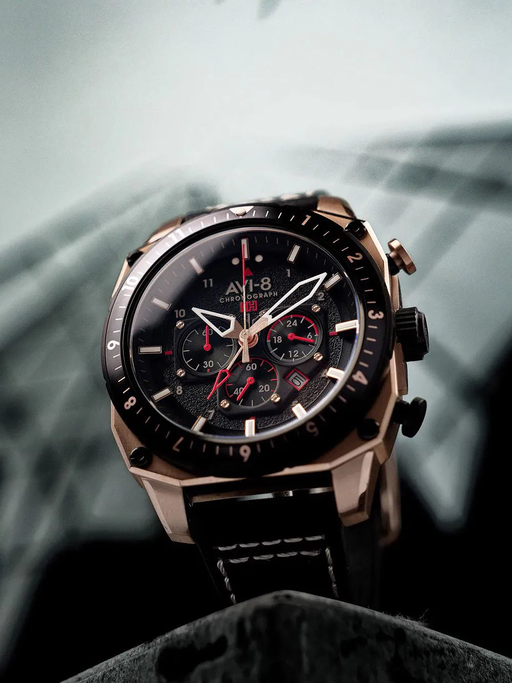 AVI-8 AV-4100-06 Mens Watch Hawker Hunter Dual Time Chronograph 43mm 5ATM