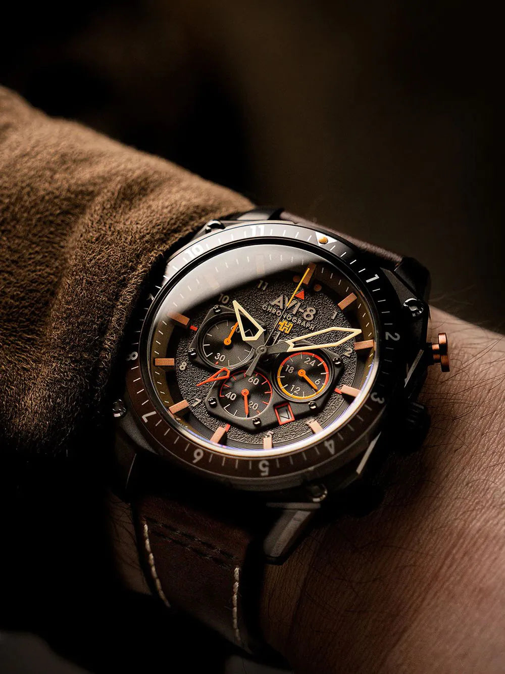 AVI-8 AV-4100-08 Mens Watch Hawker Hunter Dual Time Chronograph 43mm 5ATM