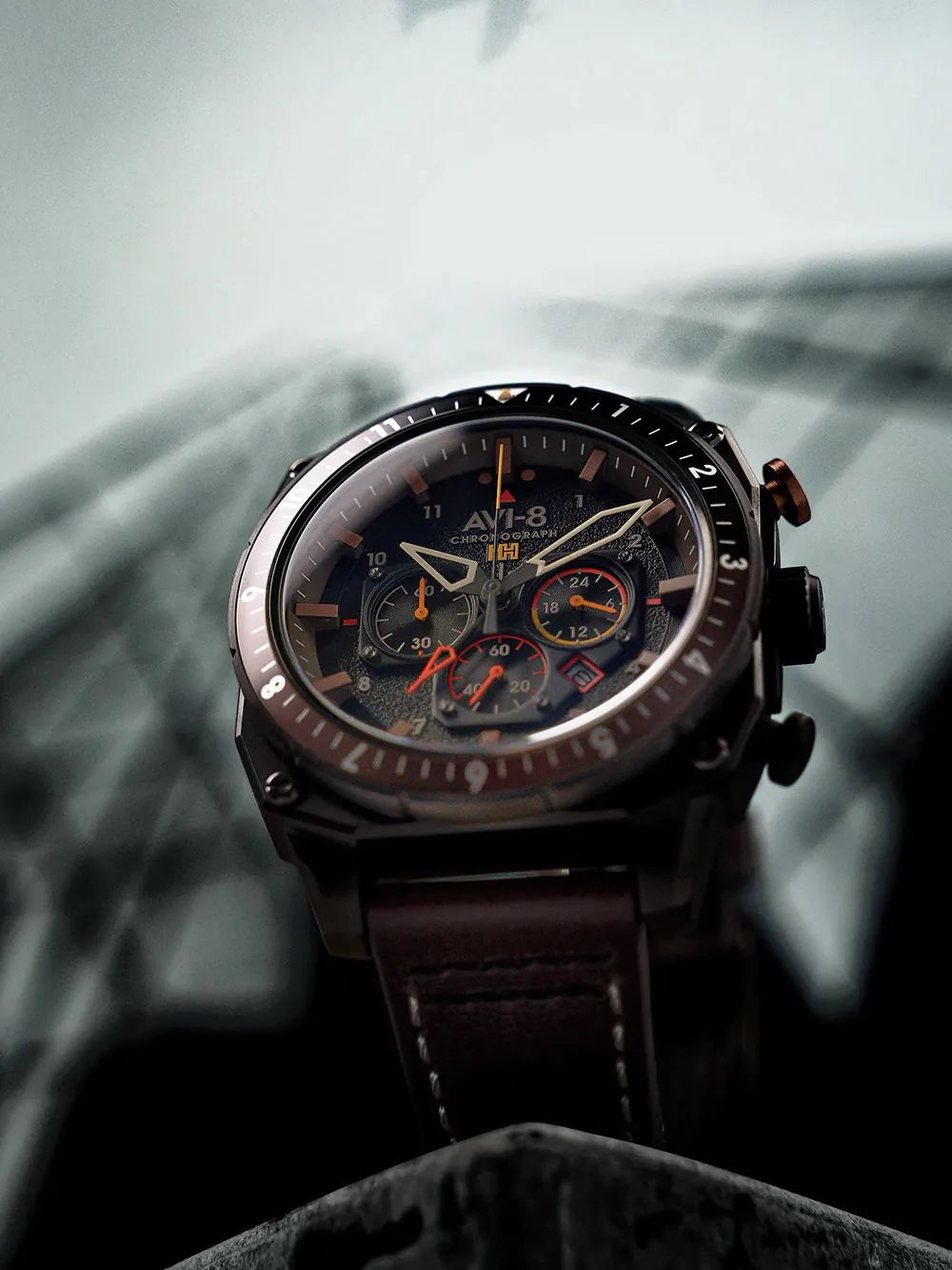 AVI-8 AV-4100-08 Mens Watch Hawker Hunter Dual Time Chronograph 43mm 5ATM