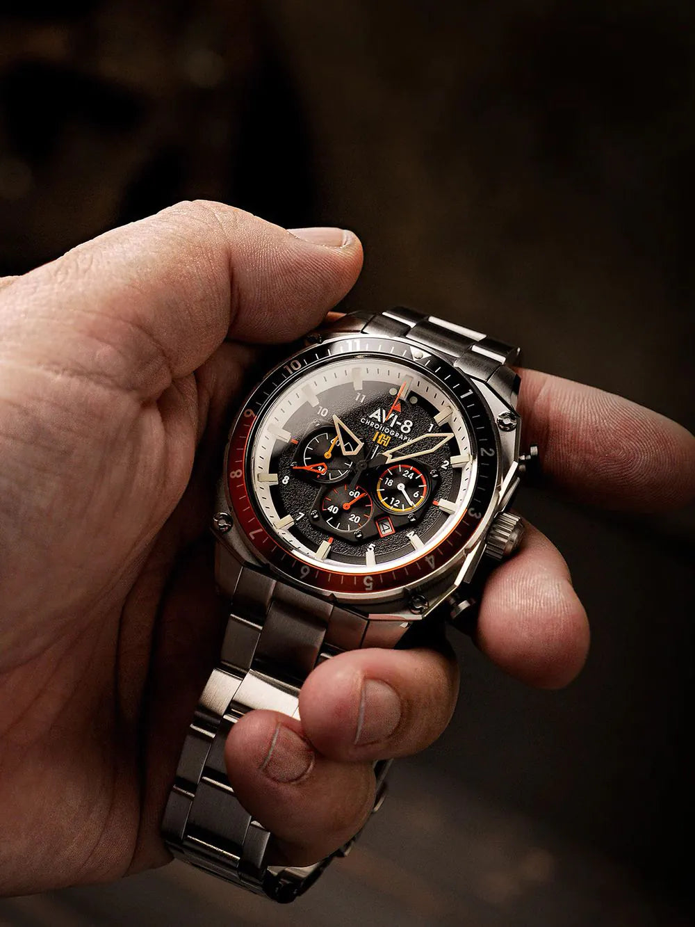 AVI-8 AV-4100-11 Mens Watch Hawker Hunter Dual Time Chronograph 43mm 5ATM
