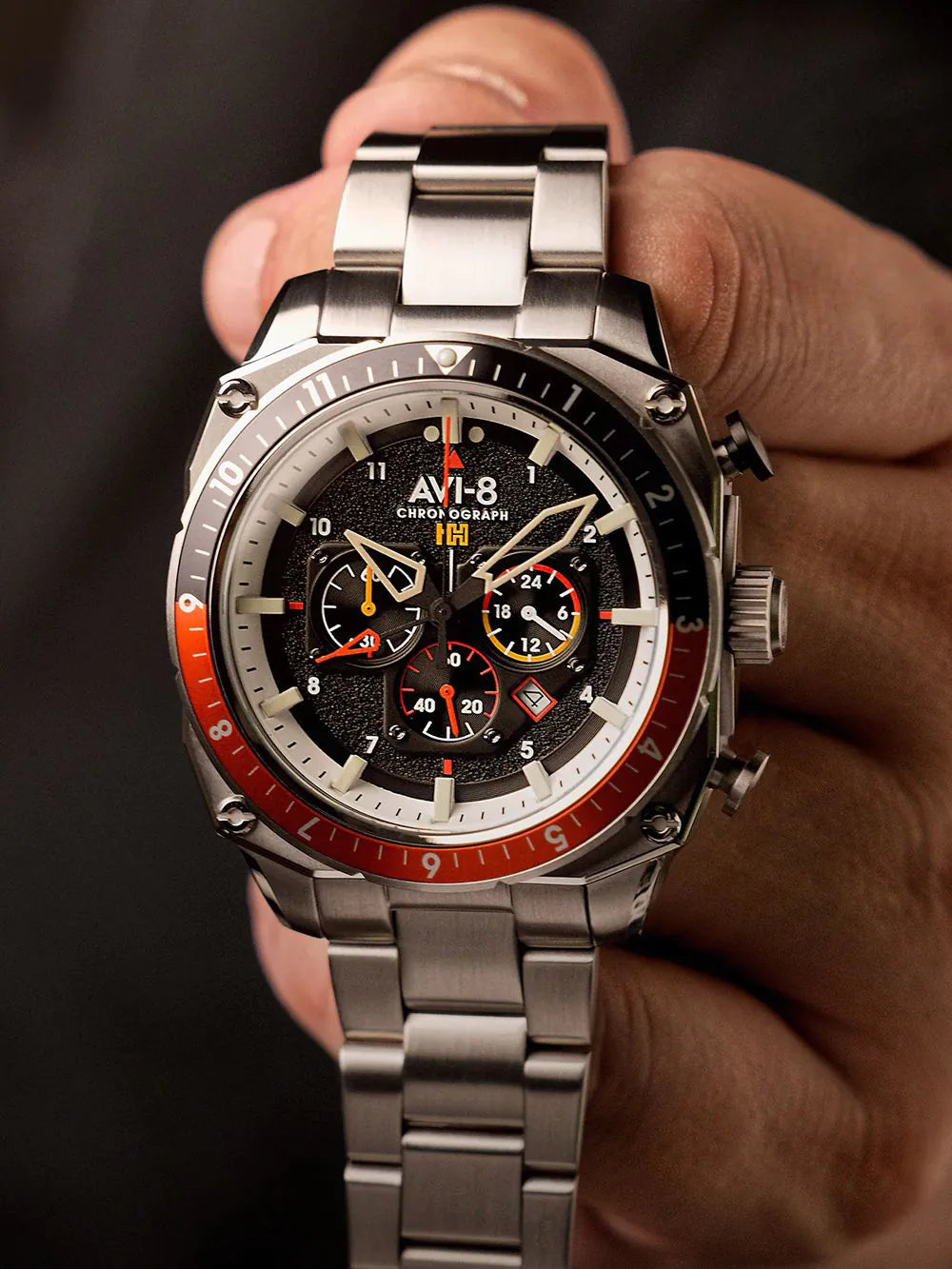 AVI-8 AV-4100-11 Mens Watch Hawker Hunter Dual Time Chronograph 43mm 5ATM