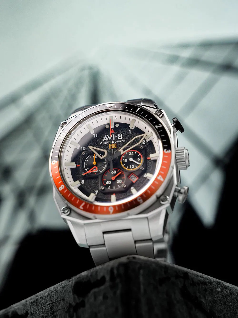 AVI-8 AV-4100-11 Mens Watch Hawker Hunter Dual Time Chronograph 43mm 5ATM