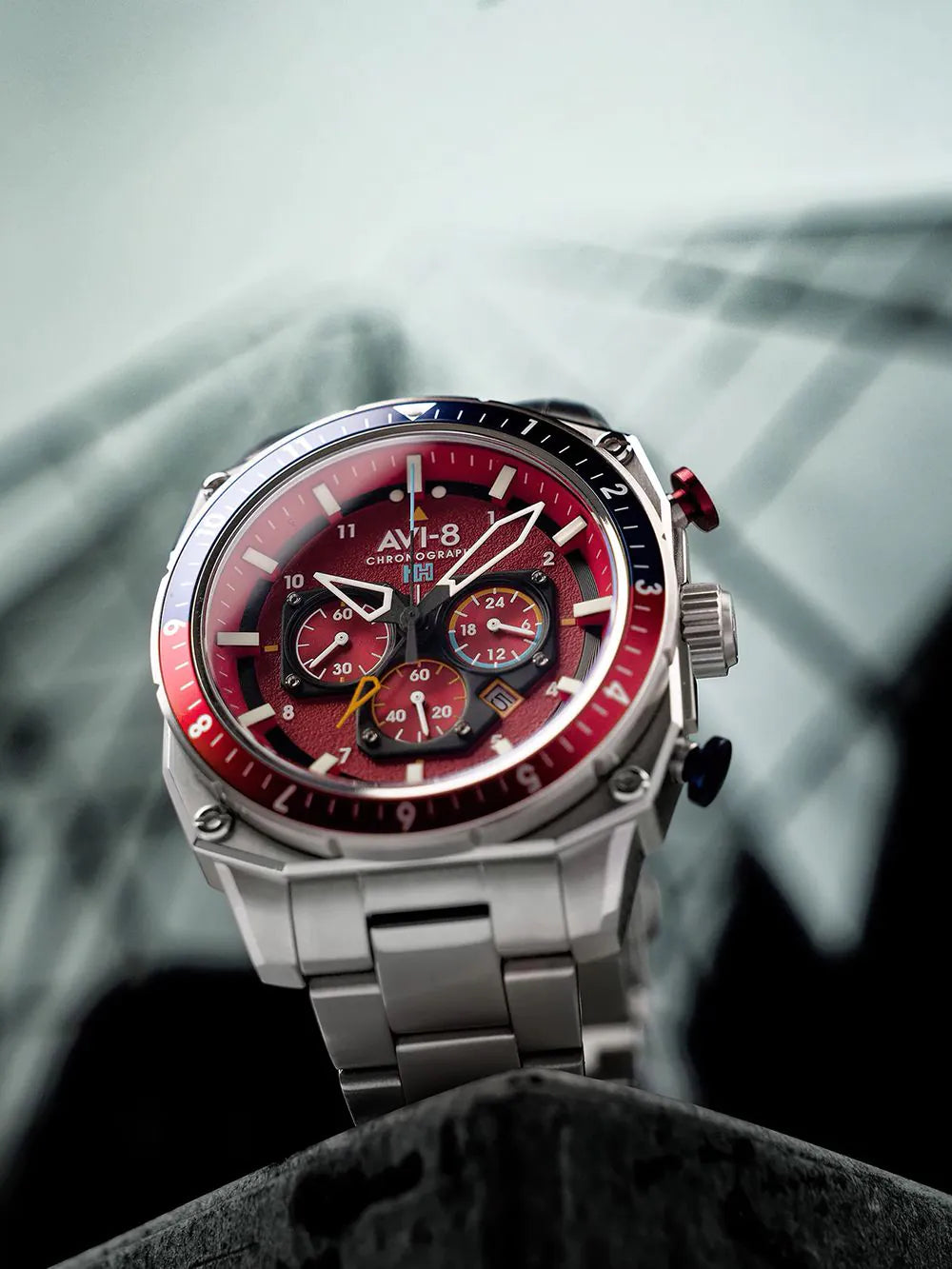 AVI-8 AV-4100-22 Mens Watch Hawker Hunter Dual Time Chronograph 43mm 5ATM