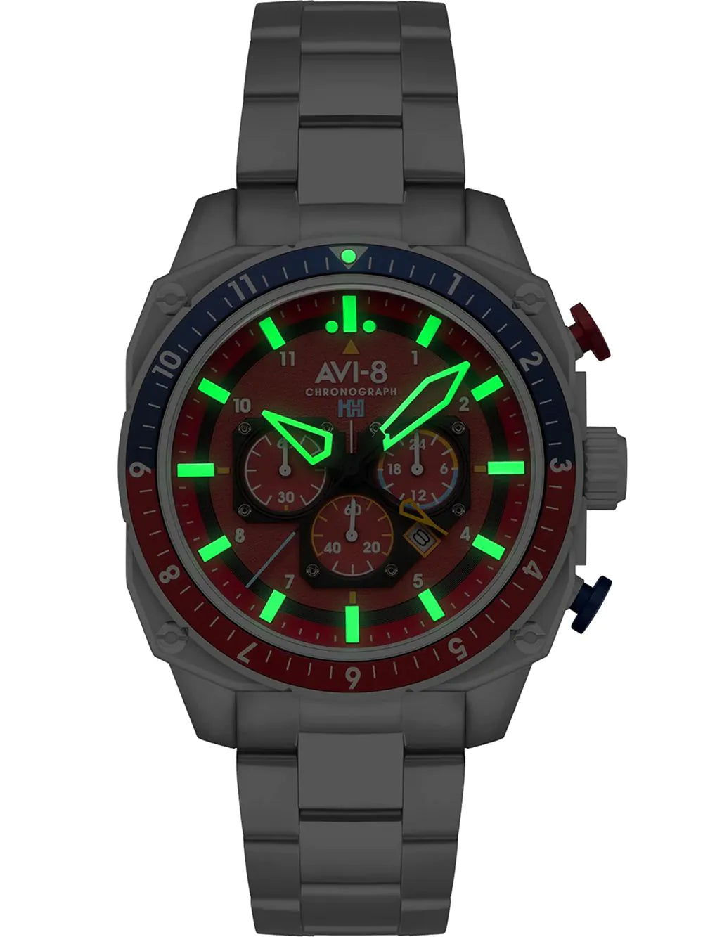 AVI-8 AV-4100-22 Mens Watch Hawker Hunter Dual Time Chronograph 43mm 5ATM