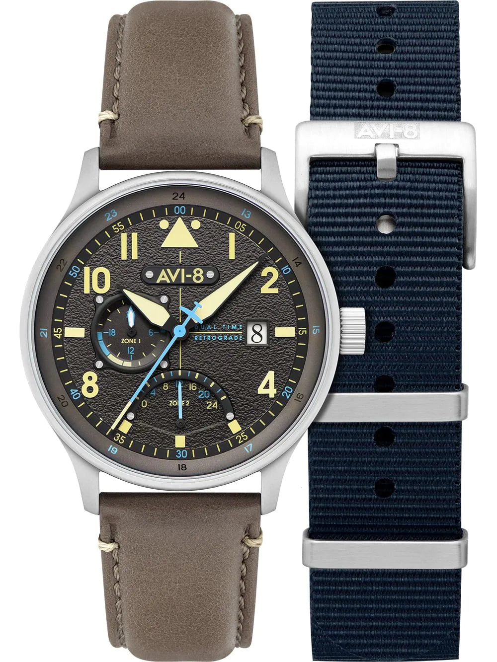 AVI-8 AV-4101-09 Mens Watch Hawker Hurricane McKellar Dual Time 44mm 5ATM