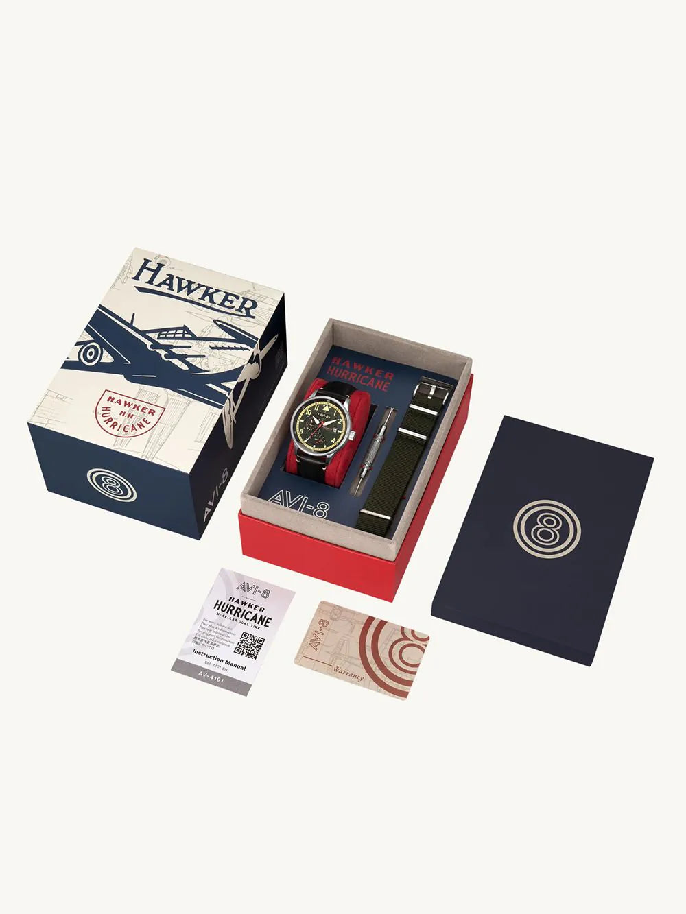 AVI-8 AV-4101-0A Mens Watch Hawker Hurricane McKellar Dual Time 44mm 5ATM