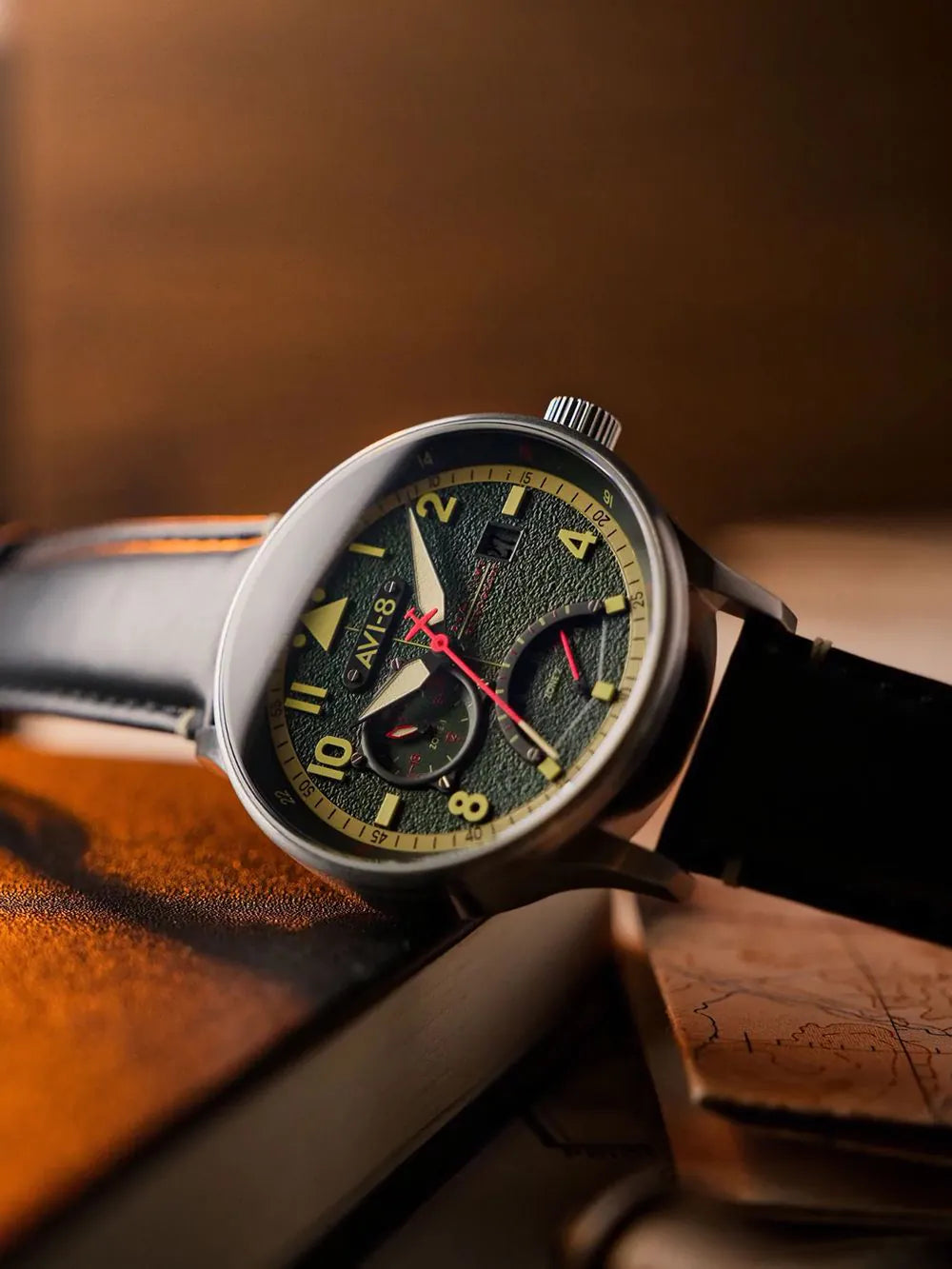 AVI-8 AV-4101-0A Mens Watch Hawker Hurricane McKellar Dual Time 44mm 5ATM