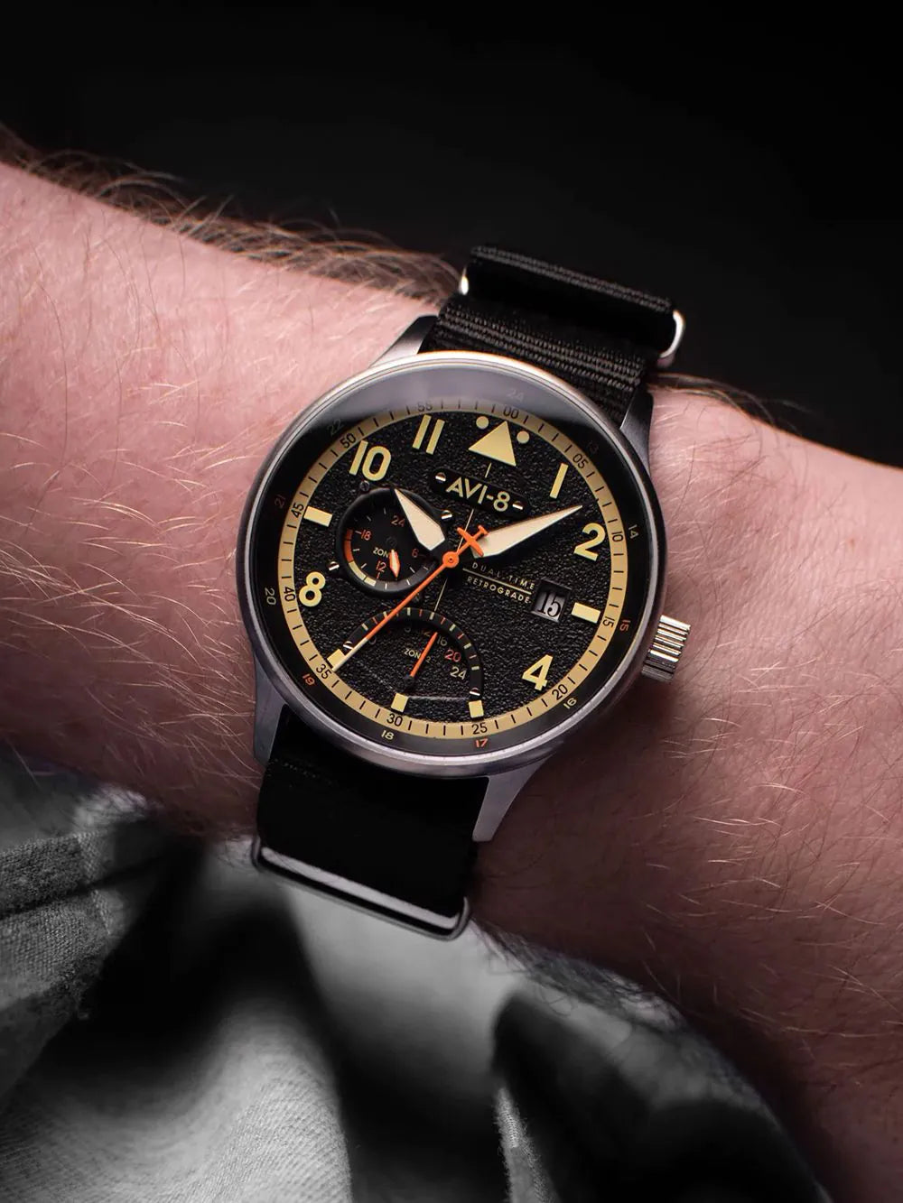 AVI-8 AV-4101-0B Mens Watch Hawker Hurricane McKellar Dual Time 44mm 5ATM