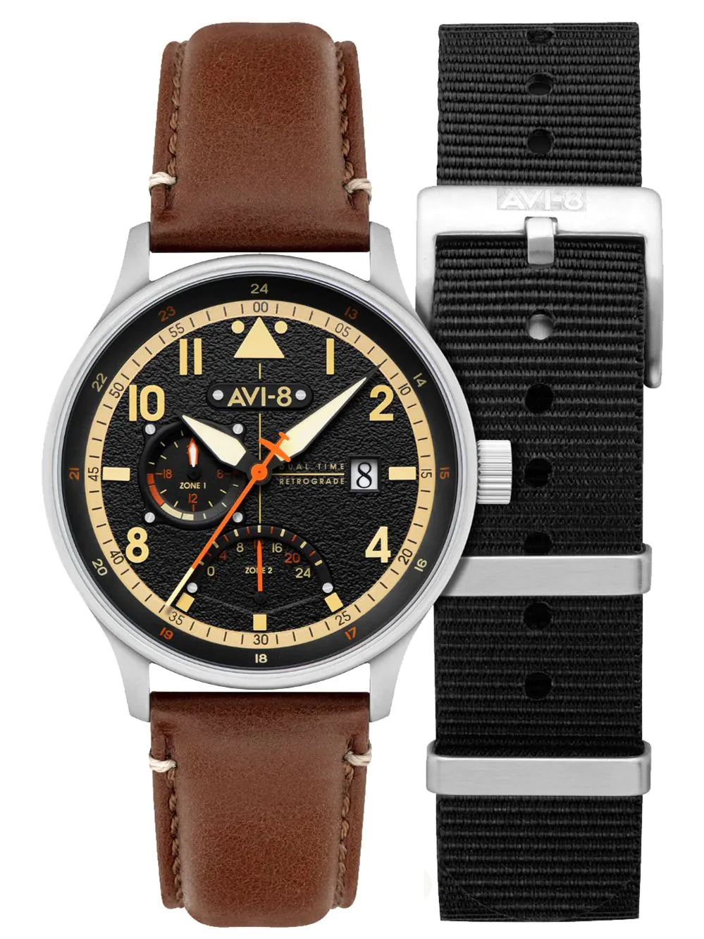 AVI-8 AV-4101-0B Mens Watch Hawker Hurricane McKellar Dual Time 44mm 5ATM