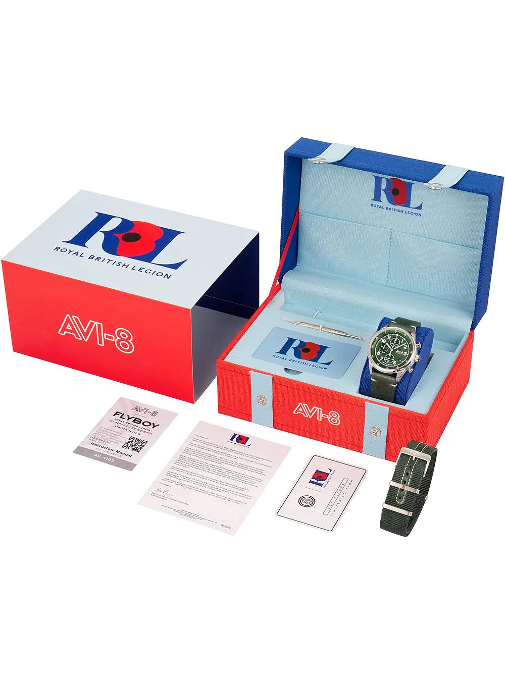 AVI-8 AV-4102-RBL-03 Flyboy Royal British Legion Chronograph Mens Watch 42mm 5ATM