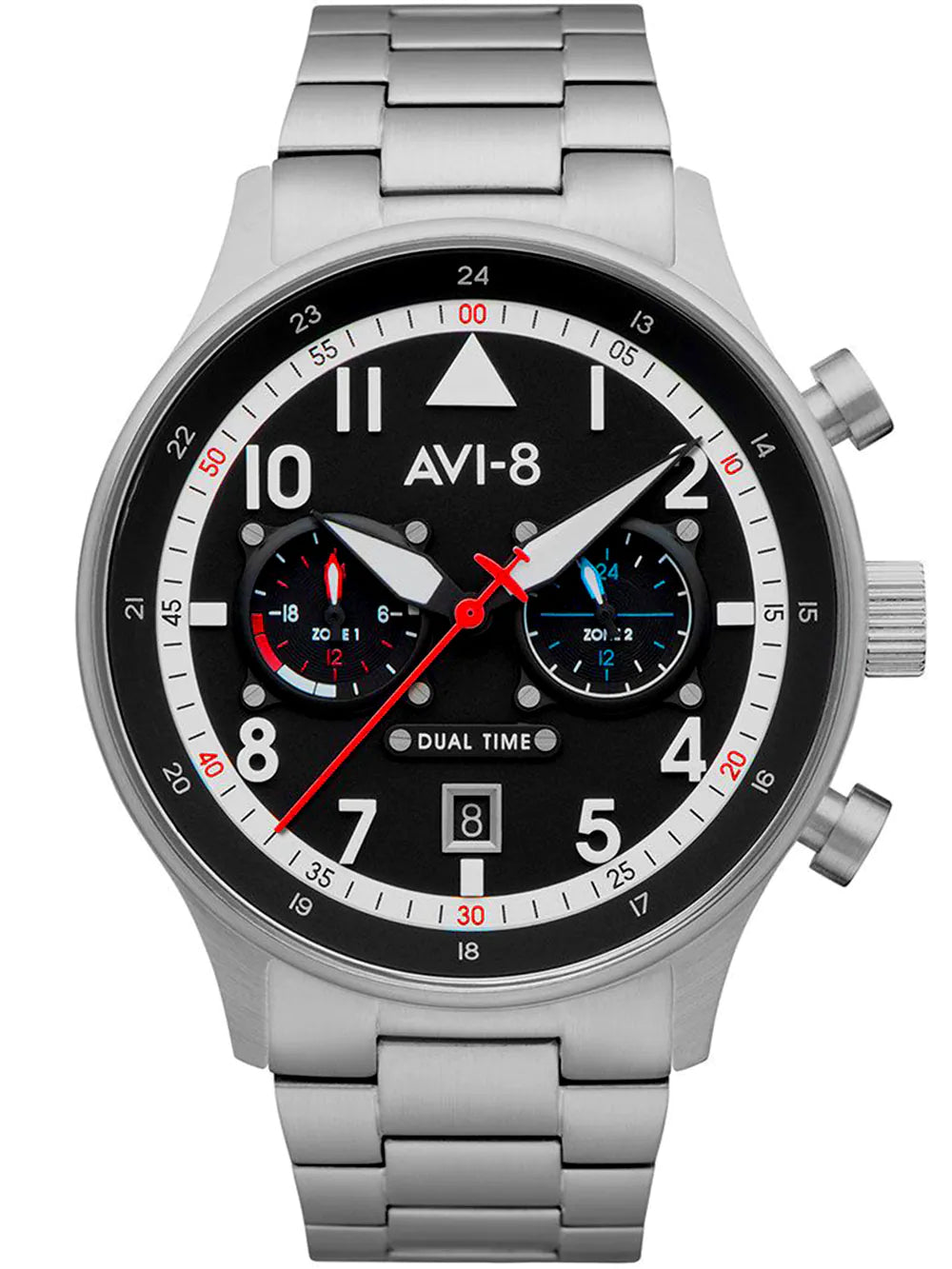 AVI-8 AV-4088-11 Carey Dual Time Mens Watch 44mm 5ATM