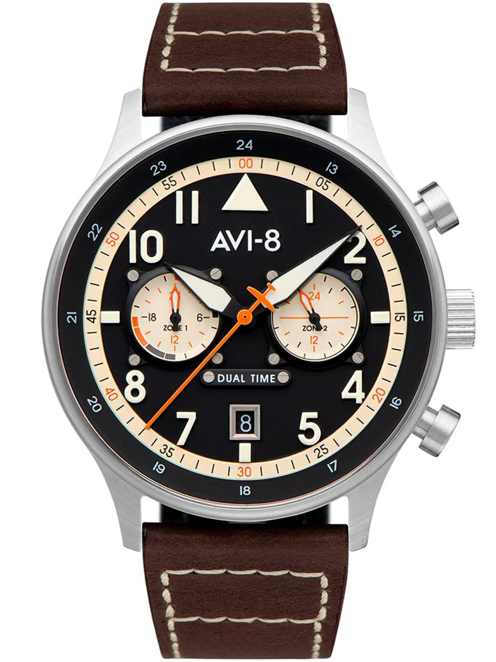 AVI-8 av-4088-01 Carey Dual Time Mens Watch 44mm 5ATM